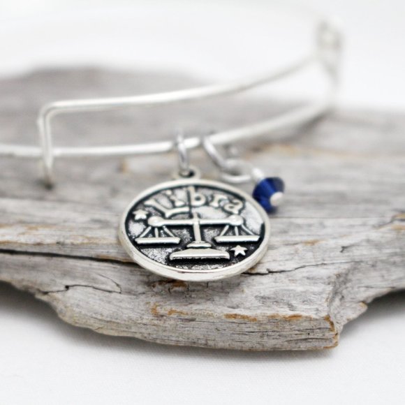 September Libra Adjustable Charm Bangle - Handmade Zodiac Bracelet - Picture 4 of 12